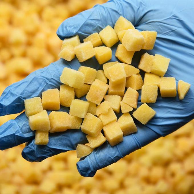 IQF Organic Yellow Peach Dices Sản phẩm lớn đ&oacute;ng g&oacute;i tr&aacute;i c&acirc;y đ&ocirc;ng lạnh nước bột thịt to&agrave;n bộ khối v&agrave; nửa vị ngọt được bảo quản 1